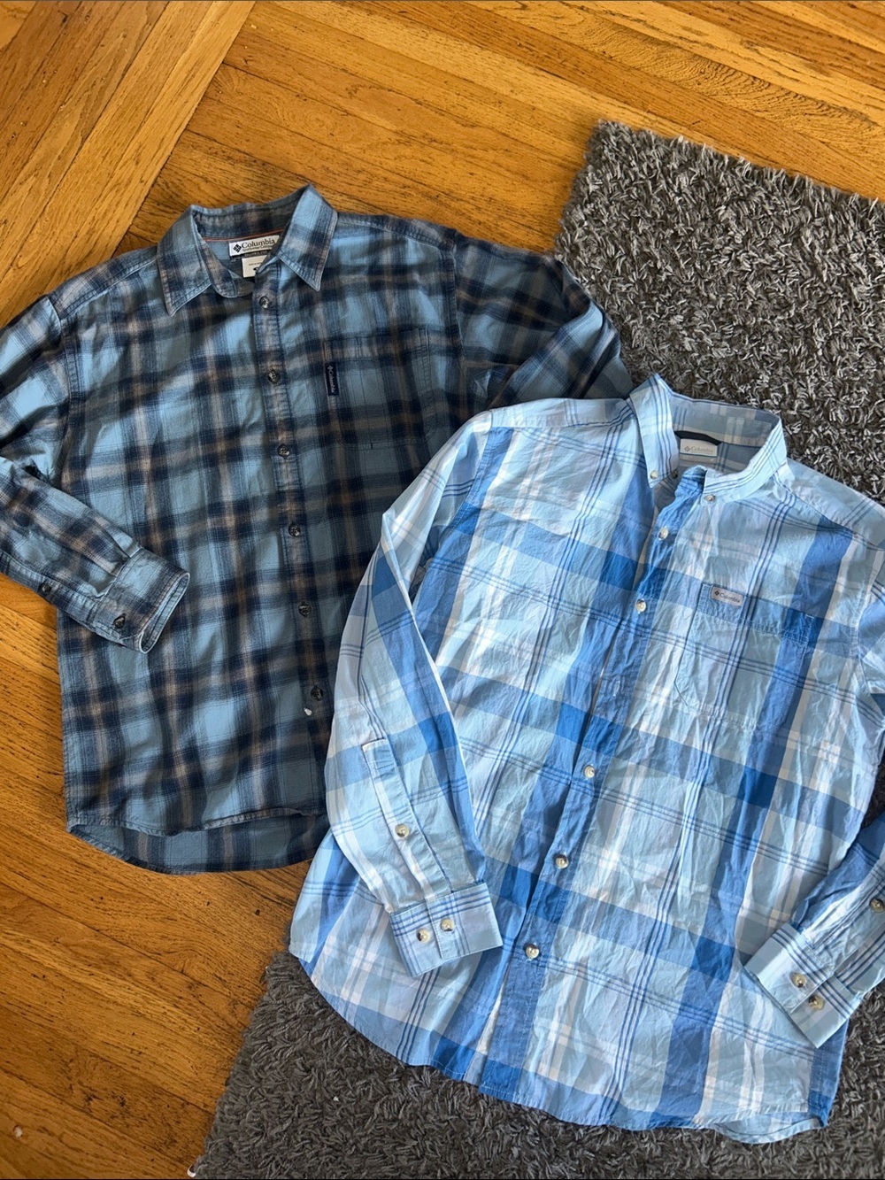 Columbia Men's Blue Plaid Long-Sleeve Button Down Shirt Bundle Size Medium